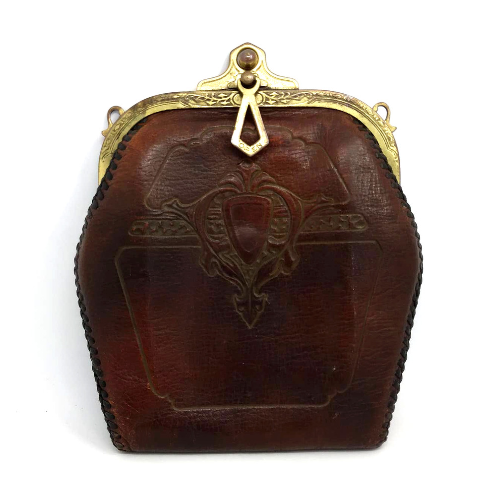 Vintage Spanish Craft leather purse 6" x 4.5" with mirror - Picture 1 of 9